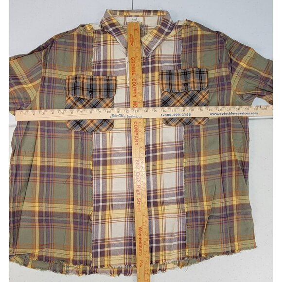 Easel Plaid Shirt Patchwork Button-Up Womens 1X Frayed Hem Pockets New Tags - Picture 8 of 8